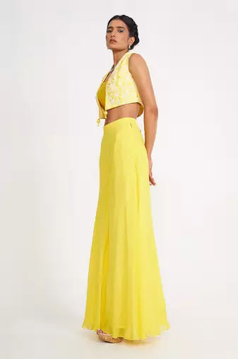 Clara Lemon Sharara Set With Embroidered