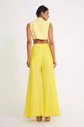 Clara Lemon Sharara Set With Embroidered
