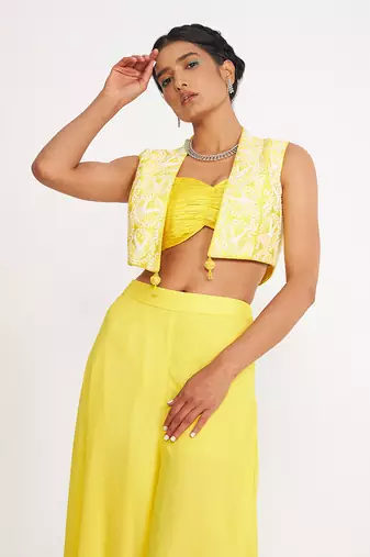 Clara Lemon Sharara Set With Embroidered