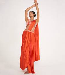 Lune Orange Pre Drape Saree With Embroidered