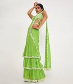 Stella Parrot Green Tiered Saree