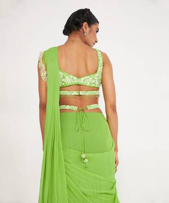 Stella Parrot Green Tiered Saree 3
