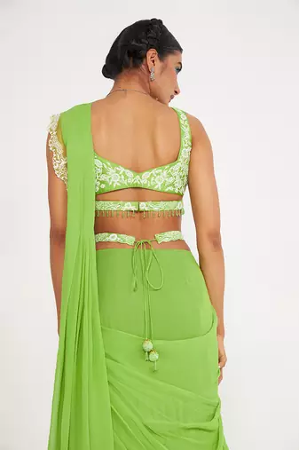 Stella Parrot Green Tiered Saree