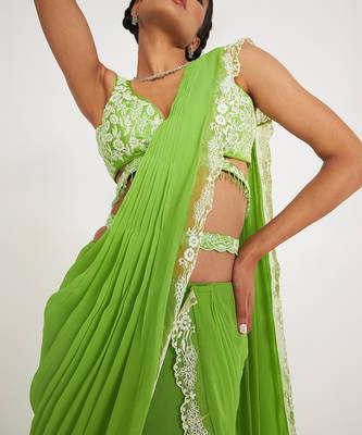 Stella Parrot Green Tiered Saree 5