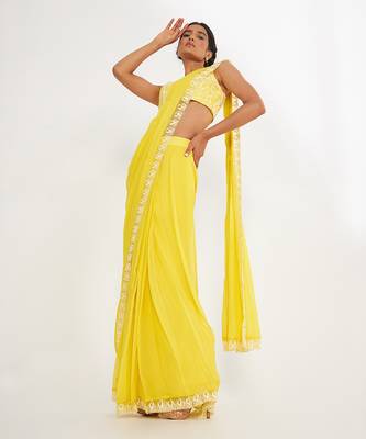 Olivia Lemon Pre Drape Saree With Embroidered 1