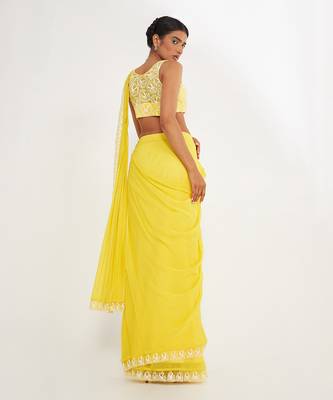Olivia Lemon Pre Drape Saree With Embroidered 2
