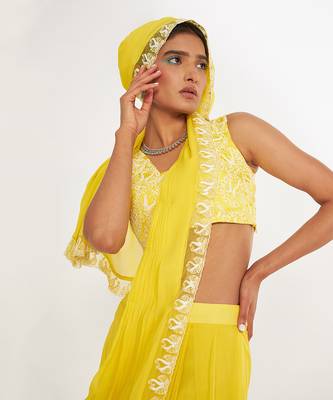 Olivia Lemon Pre Drape Saree With Embroidered 3