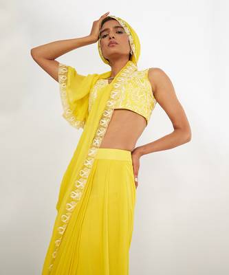 Olivia Lemon Pre Drape Saree With Embroidered 4