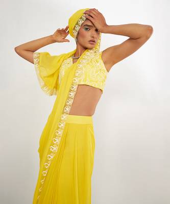 Olivia Lemon Pre Drape Saree With Embroidered 5