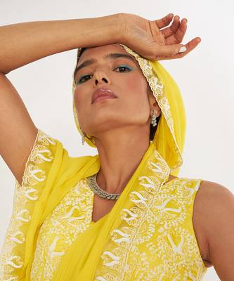 Olivia Lemon Pre Drape Saree With Embroidered 6