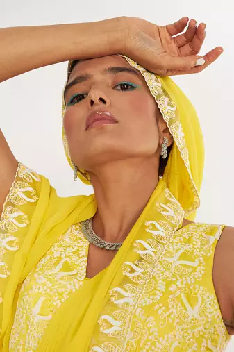 Olivia Lemon Pre Drape Saree With Embroidered