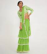 Flora Parrot Green Tiered Saree