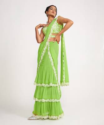 Lucy Parrot Green Tiered Saree 2