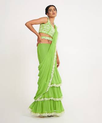 Lucy Parrot Green Tiered Saree 3