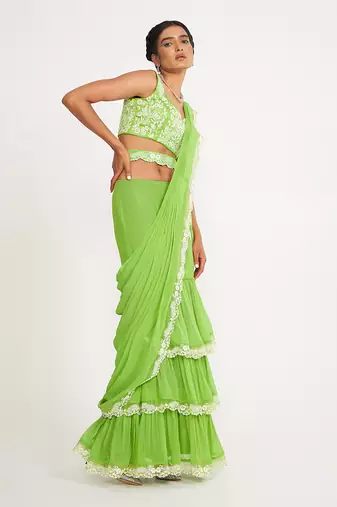 Lucy Parrot Green Tiered Saree