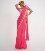 Cady Candy Pink Pre Drape Saree With Embroidered