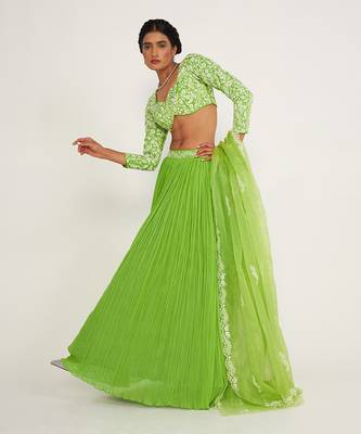 Daisy Parrot Green Lehenga Set With Embroidered 1
