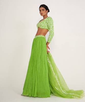 Daisy Parrot Green Lehenga Set With Embroidered 2
