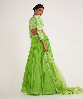 Daisy Parrot Green Lehenga Set With Embroidered 3