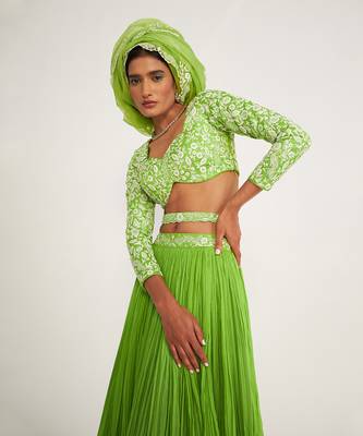 Daisy Parrot Green Lehenga Set With Embroidered 5