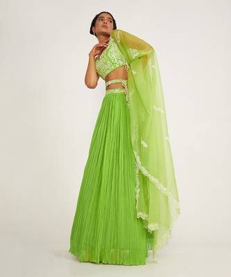 Rylee Parrot Green Lehenga Set With Embroidered 1