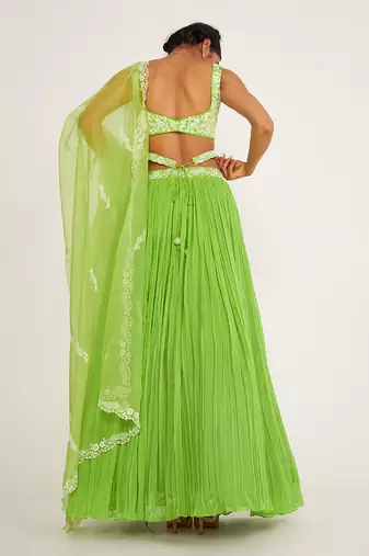 Rylee Parrot Green Lehenga Set With Embroidered