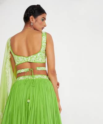 Rylee Parrot Green Lehenga Set With Embroidered 5