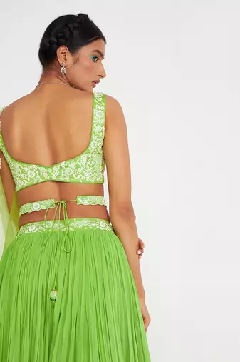 Rylee Parrot Green Lehenga Set With Embroidered
