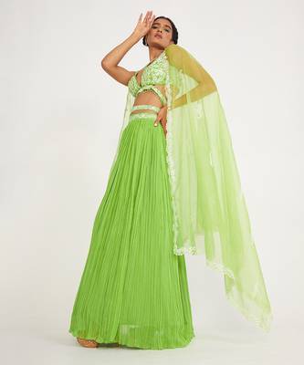 Cora Parrot Green Lehenga Set With Embroidered 1
