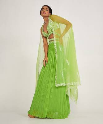 Cora Parrot Green Lehenga Set With Embroidered 2