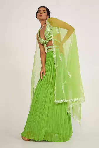 Cora Parrot Green Lehenga Set With Embroidered