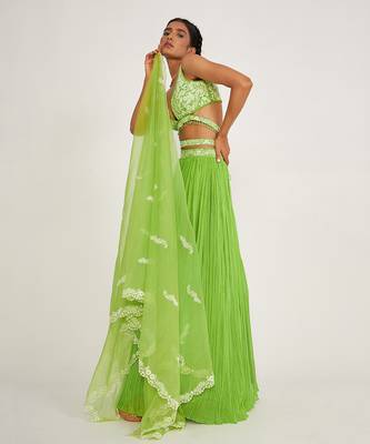 Cora Parrot Green Lehenga Set With Embroidered 3