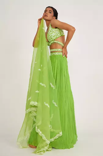 Cora Parrot Green Lehenga Set With Embroidered