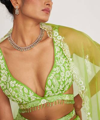 Cora Parrot Green Lehenga Set With Embroidered 4