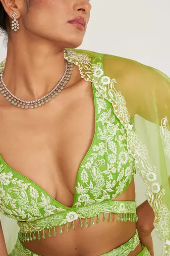 Cora Parrot Green Lehenga Set With Embroidered
