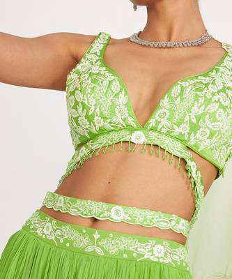 Cora Parrot Green Lehenga Set With Embroidered 5