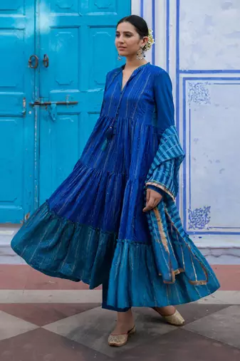 Bunphool Blue Anarkali Set