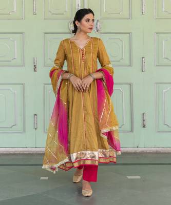 Gulbahar Olive Anarkali Set 1
