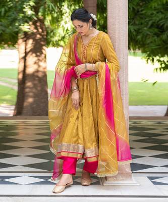 Gulbahar Olive Anarkali Set 2