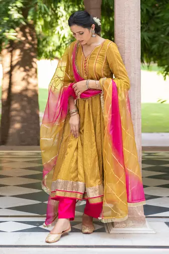 Gulbahar Olive Anarkali Set