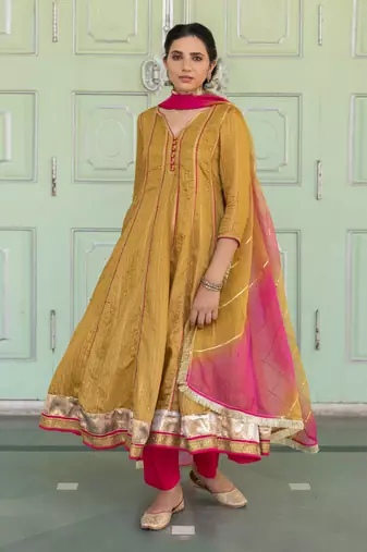 Gulbahar Olive Anarkali Set