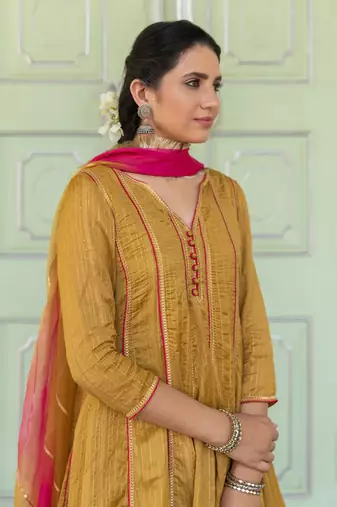 Gulbahar Olive Anarkali Set