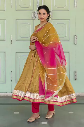 Gulbahar Olive Anarkali Set