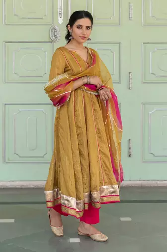 Gulbahar Olive Anarkali Set