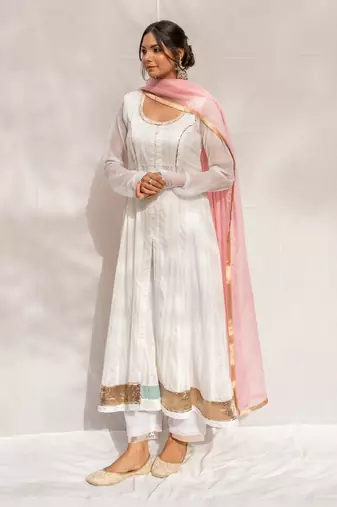 Chandani White Anarkali Set