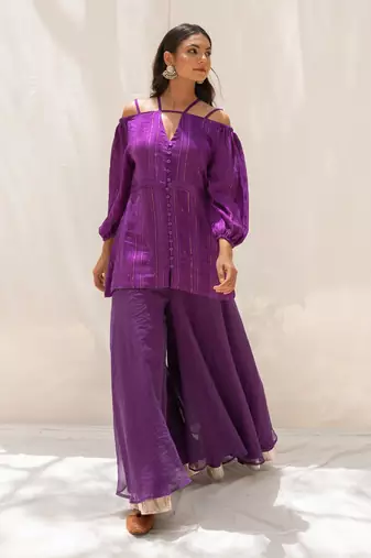 Zinnia Purple Top And Pant Set
