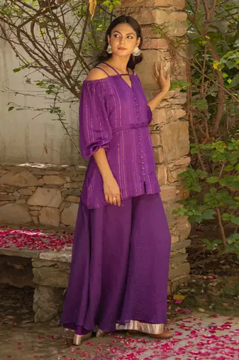 Zinnia Purple Top And Pant Set