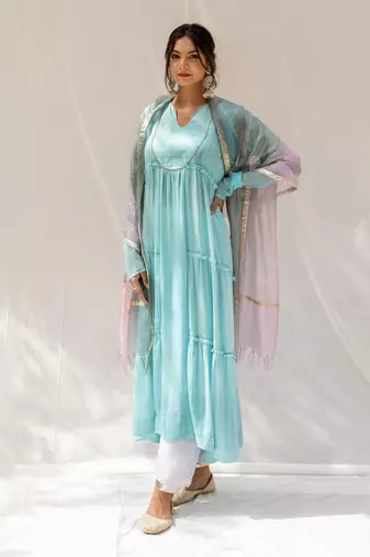 Bheeni Turquoise Anarkali Set
