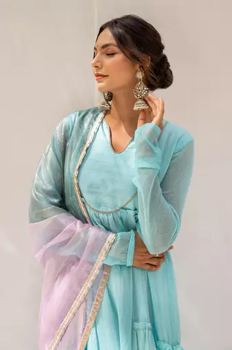 Bheeni Turquoise Anarkali Set