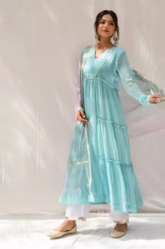 Bheeni Turquoise Anarkali Set